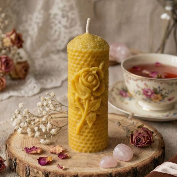 Satovje z vrtnico sveča iz čebeljega voska