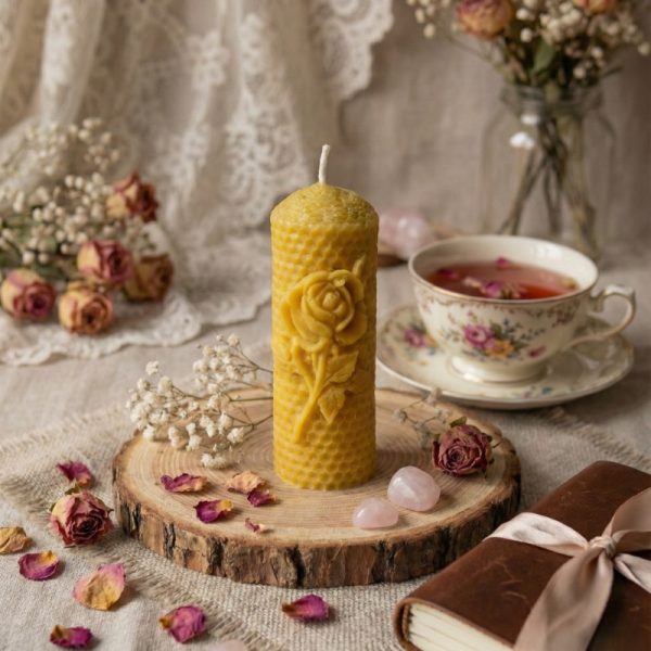 Satovje z vrtnico sveča iz čebeljega voska