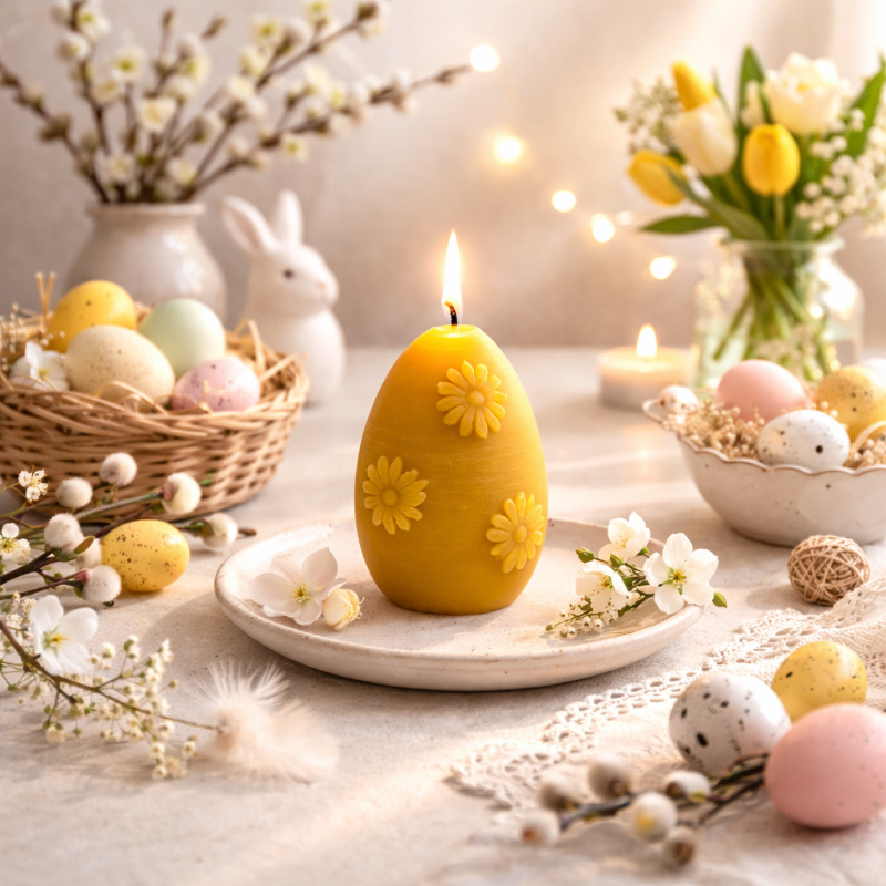 velika noč sveča iz čebeljega voska Velikonočni jajček z rožicami