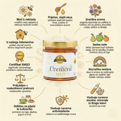 cvetlični med 450g opis pozitivnih lastnosti