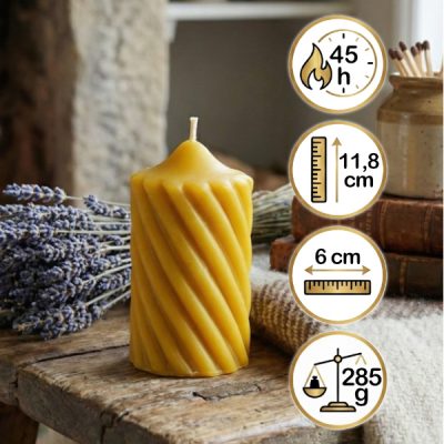 okrasna zavita sveča iz čebeljega voska opis