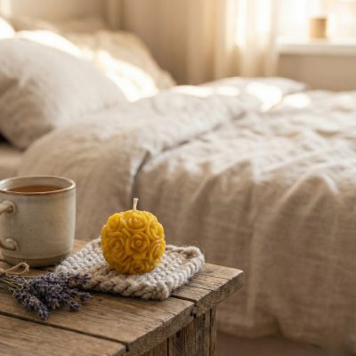 krogla iz vrtnic sveča iz čebeljega voska