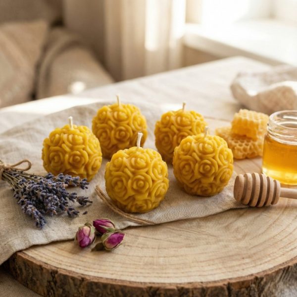 krogla iz vrtnic sveča iz čebeljega voska