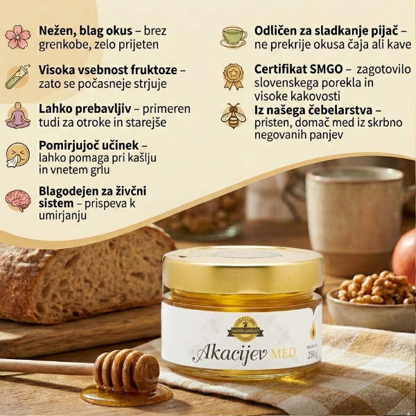 akacijev med 250g pozitivne lastnosti