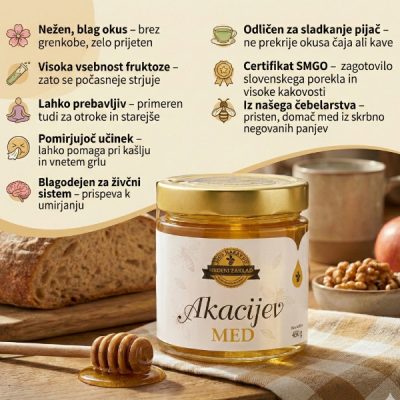 akacijev med 450g pozitivne lastnosti