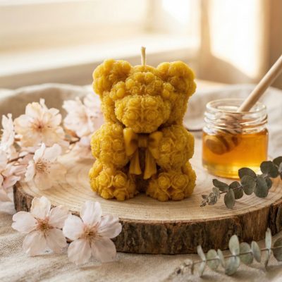 Medvedek iz vrtnic sveča iz čebeljega voska