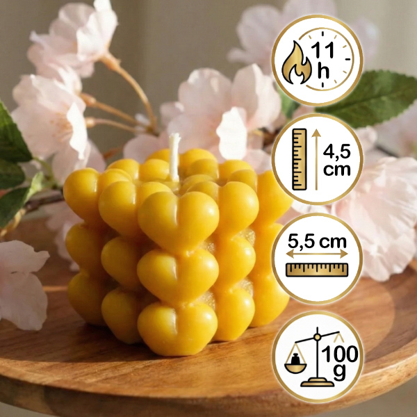 srčkasta kocka opis romantična sveča iz čebeljega voska