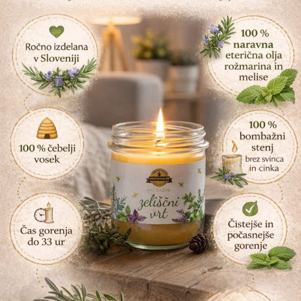 Sveča iz čebeljega voska zeliščni vrt
