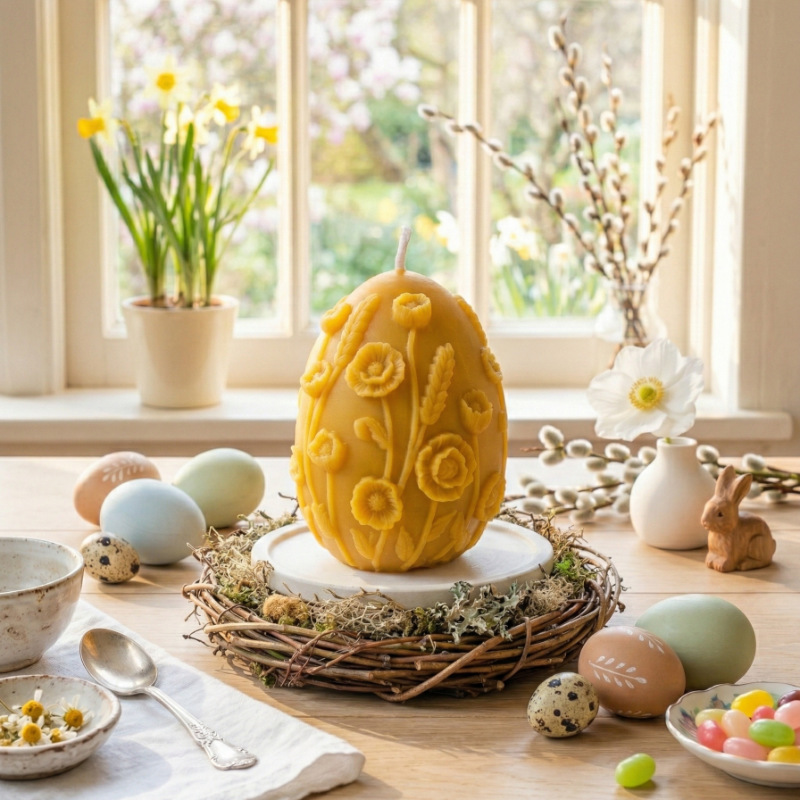 velikonočna sveča iz čebeljega voska Jajček iz cvetočega vrta 2 velikonočna sveča iz čebeljega voska Jajček iz cvetočega vrta