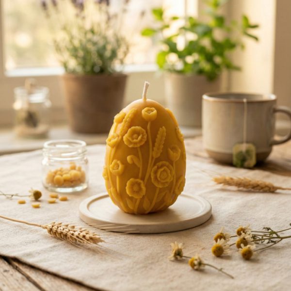velikonočna sveča iz čebeljega voska Jajček iz cvetočega vrta